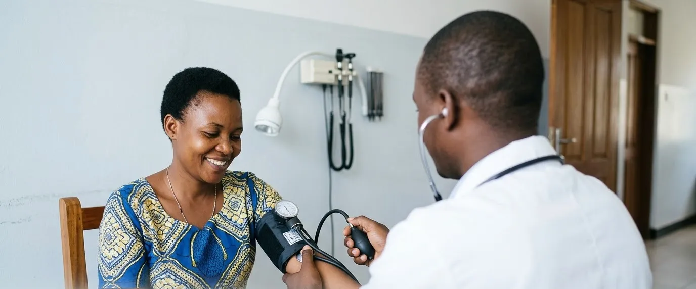 A patient having her blood pressure checked