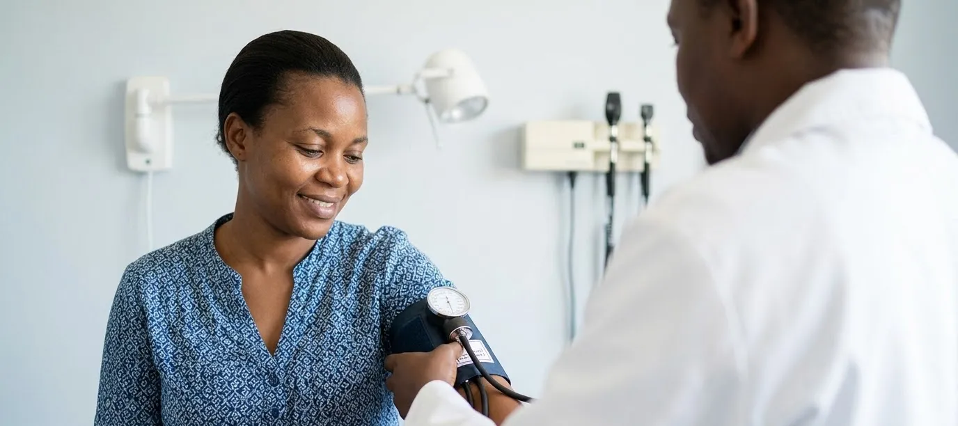 A blood-pressure check in the consultation room