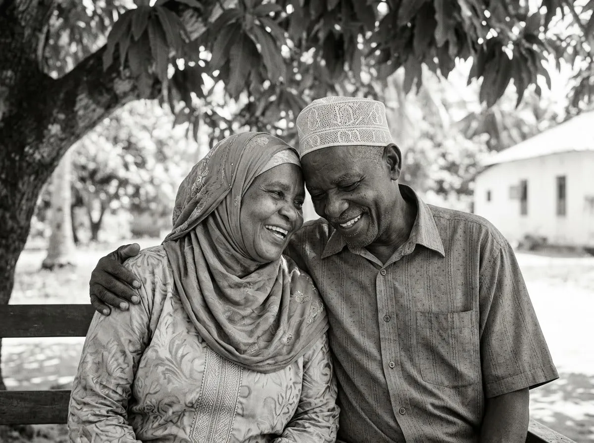 An older couple smiling together