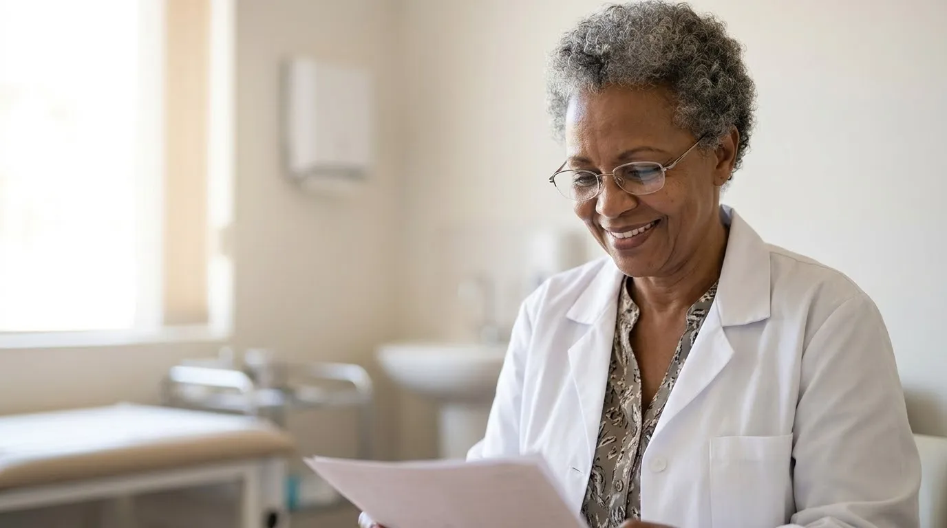 A doctor reading test results