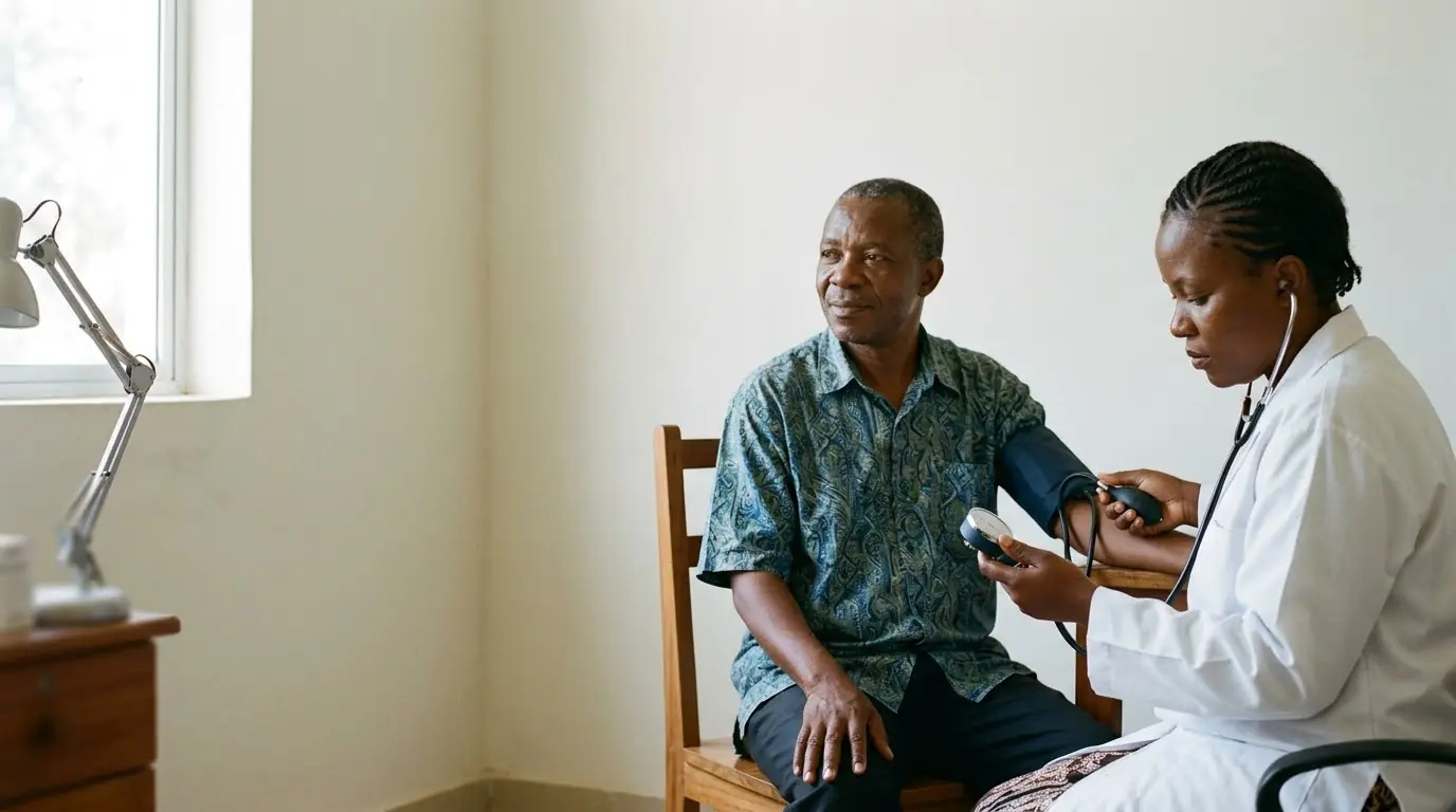 Daktari akimpima mgonjwa shinikizo la damu
