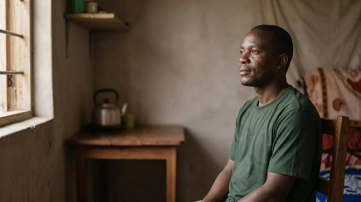 A man sitting by the window at home